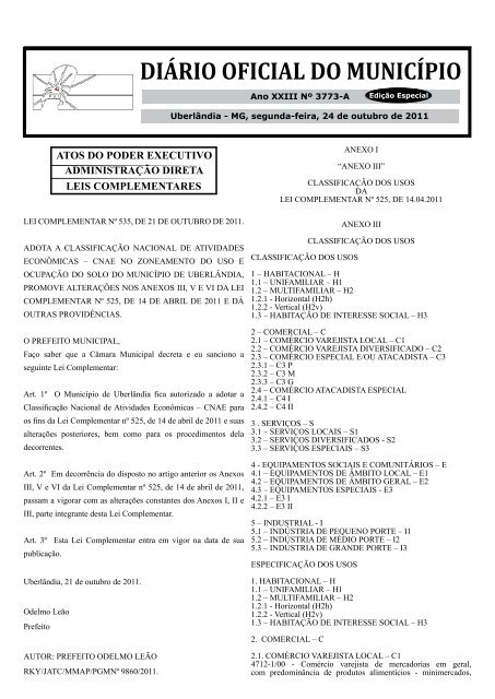 ClassificaÃ§Ã£o dos Usos / CNAE - Prefeitura Municipal de UberlÃ¢ndia