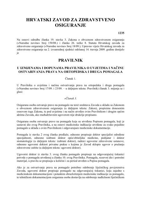 pravilnik - Hrvatski zavod za zdravstveno osiguranje