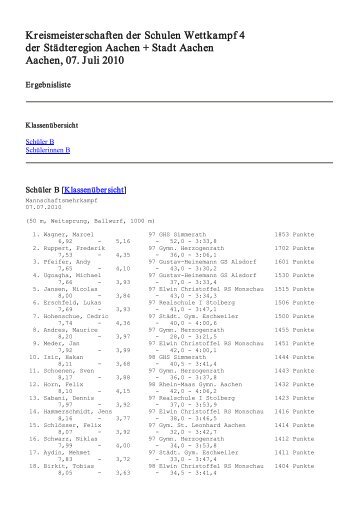 Kreismeisterschaften der Schulen Wettkampf 4 der Städteregion ...