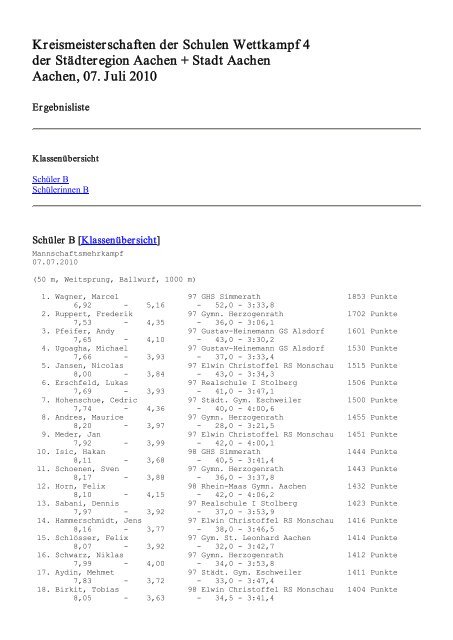 Kreismeisterschaften der Schulen Wettkampf 4 der Städteregion ...