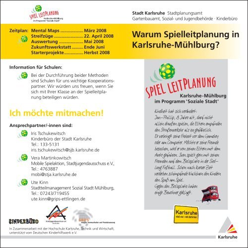 Flyer Spielleitplanung Mühlburg - Kinderfreundliche Stadtgestaltung