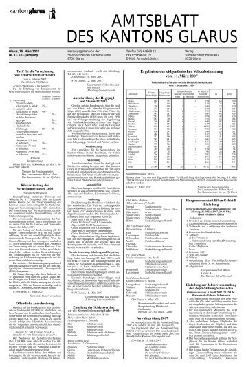 Amtsblatt des Kantons Glarus, 15.3.07 - Glarus24.ch