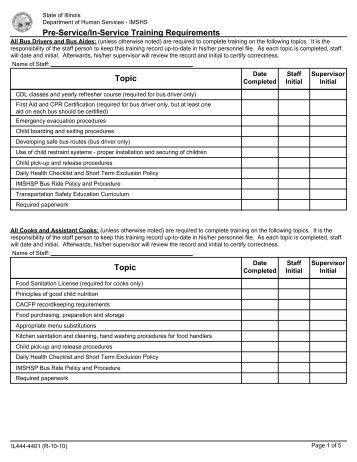 Pre-Service/In-Service Training Requirements Topic Topic - Illinois ...