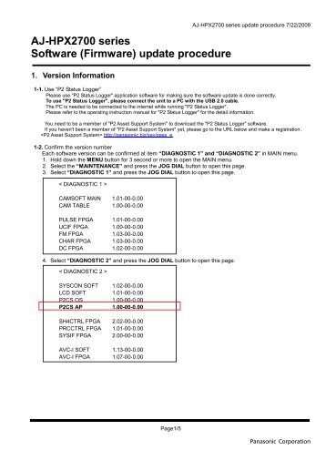 AJ-HPX2700 series Software (Firmware) update ... - Panasonic PASS