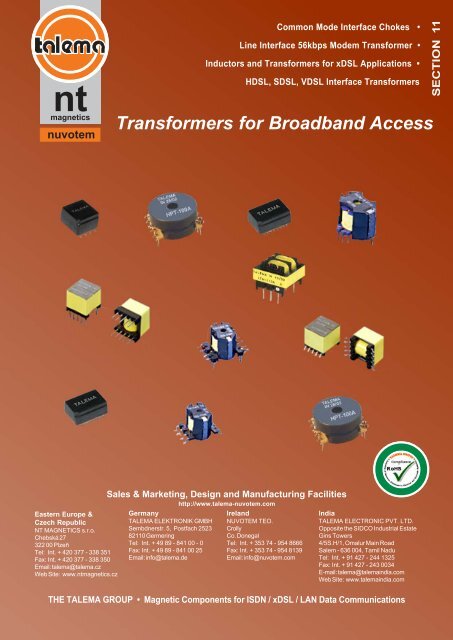 Transformers for Broadband Access & Fibre ... - Nuvotem Talema