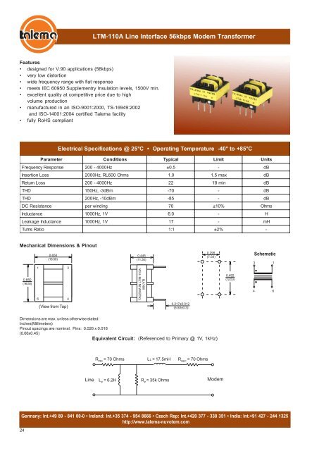 Transformers for Broadband Access & Fibre ... - Nuvotem Talema