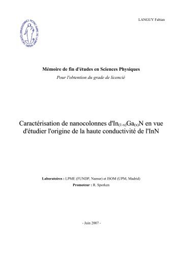 CaractÃ©risation de nanocolonnes d'In(1-x)Ga(x)N ... - hypo-theses.com