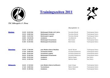 Trainingszeiten 2011 - TSC Silberpfeil eV Pirna