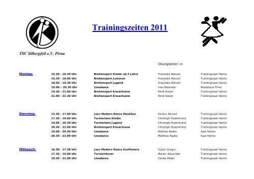 Trainingszeiten 2011 - TSC Silberpfeil eV Pirna