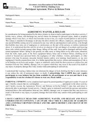 Participant Agreement, Waiver & Release Form AGREEMENT ...