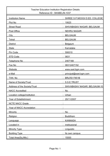 Page No: 1 Teacher Education Institution Registration ... - NCTE