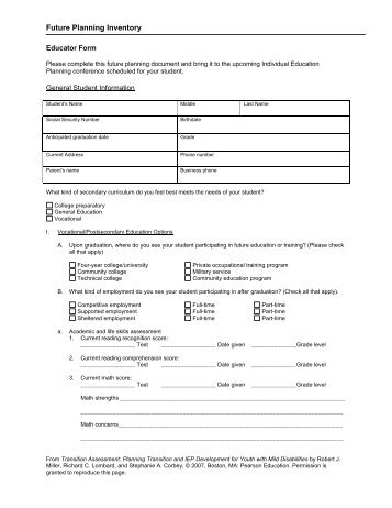 Future Planning Inventory Forms