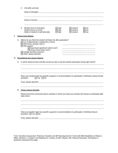 Future Planning Inventory Forms