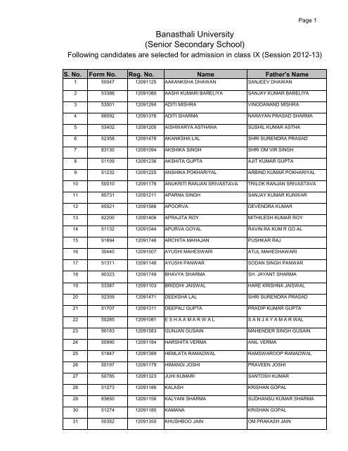 Banasthali University (Senior Secondary School)