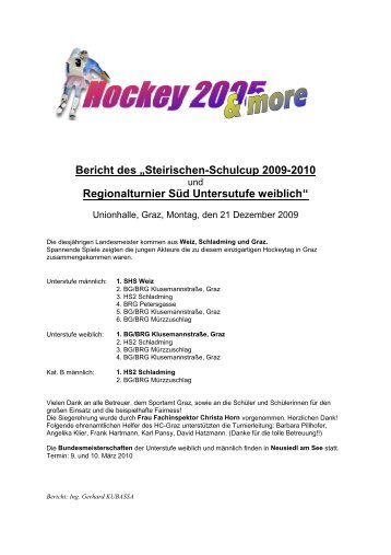 Bericht des „Steirischen-Schulcup 2009-2010 ... - Hockeyexpress