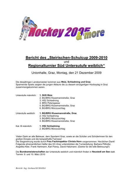 Bericht des „Steirischen-Schulcup 2009-2010 ... - Hockeyexpress