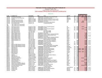 Clearwater Christian College Spring 2013 Textbook List