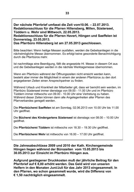 33 Der nächste Pfarrbrief umfasst die Zeit vom10.06. – 22.07.2013 ...