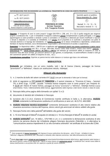 Modulo 0 - Licenze in conto proprio - Provincia di Siena