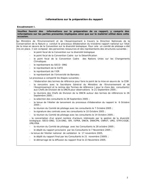CBD Third National Report - Mali (French version)