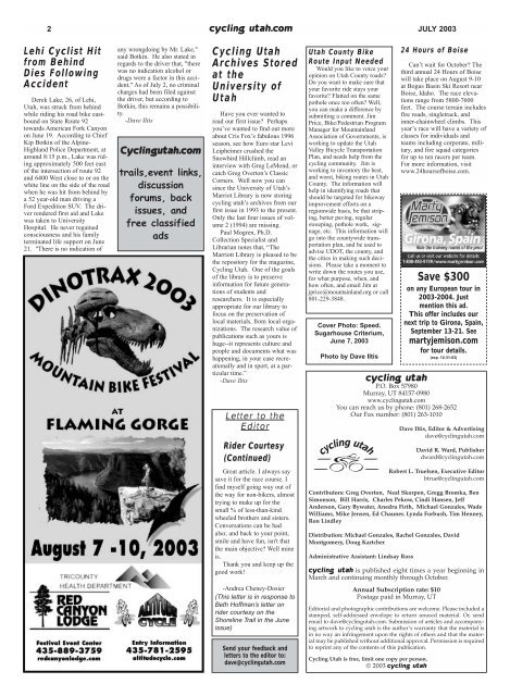 July 2003 Issue - Cycling Utah