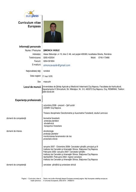 Curriculum vitae Europass - USAMV Cluj-Napoca