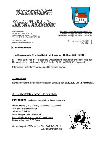 3. Gemeindebücherei Hofkirchen Nassfilzen von ... - in Hofkirchen