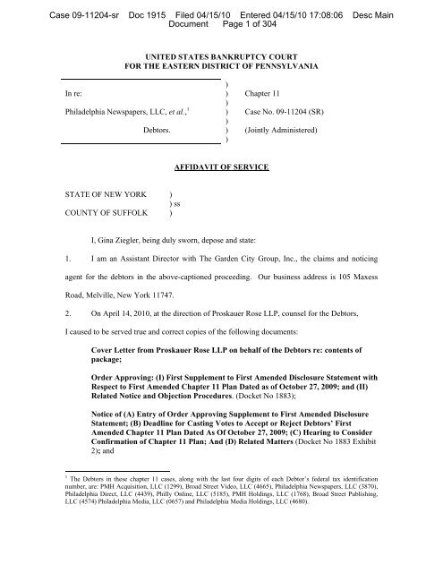 Case 09 11204 sr Doc 1915 Filed 04 15 10 Entered Pnreorg