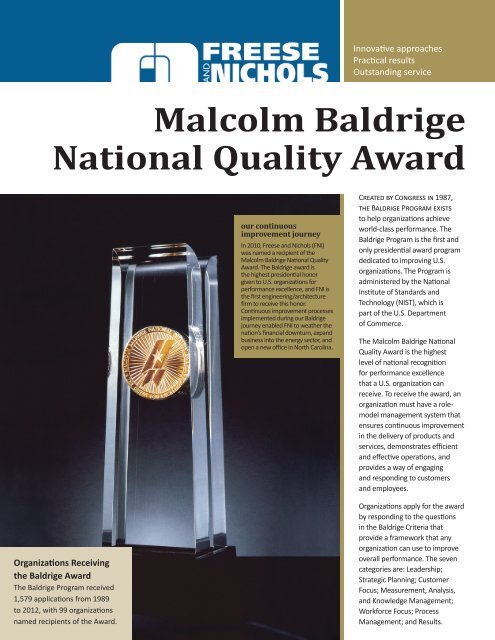 Malcolm Baldrige National Quality Award - Freese and Nichols Inc