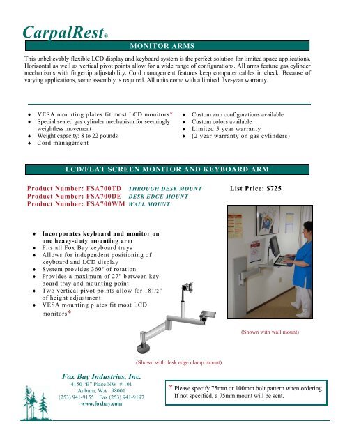 FSA300 Monitor Arm Brochure - Ergoware