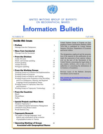 UNGEGN Information Bulletin, No. 39 - United Nations Statistics ...