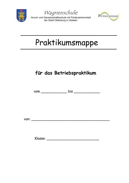 Praktikumsmappe für Klasse 8 - Wagrienschule, Oldenburg