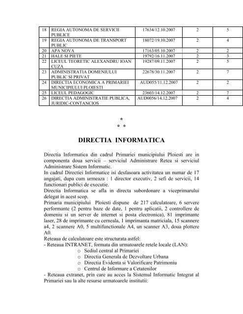 Raportul administratiei locale 2007 - Ploiesti.ro