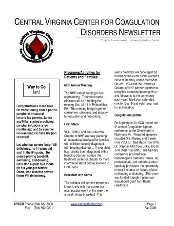 central virginia coagulation disorders center newsletter