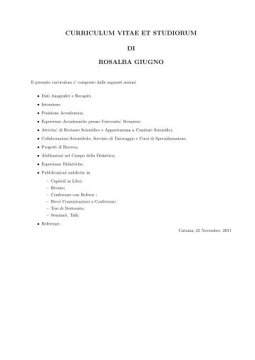curriculum vitae et studiorum di rosalba giugno - Portale Posta DMI