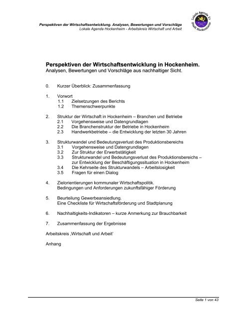 Perspektiven der Wirtschaftsentwicklung in Hockenheim