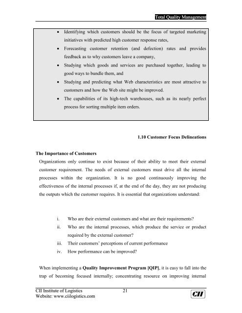 Total Quality Management - CII Institute of Logistics