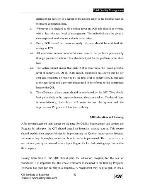 Total Quality Management - CII Institute of Logistics