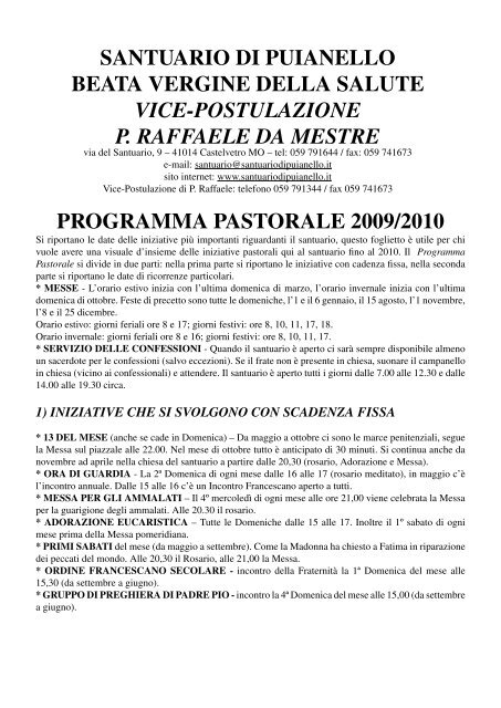 Calendario Pastorale 2009-2010
