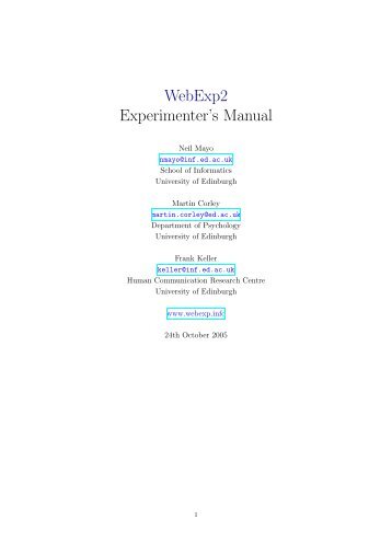 WebExp2 Experimenter's Manual - School of Informatics - University ...