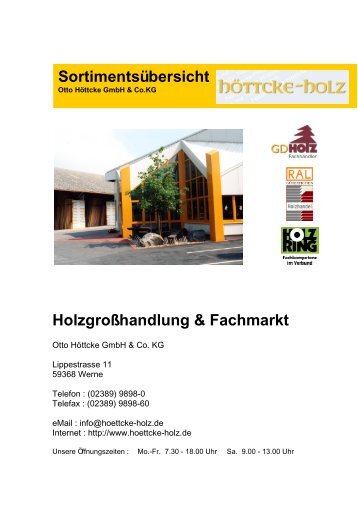 Sortimentsübersicht Holzgroßhandlung & Fachmarkt - Höttcke Holz