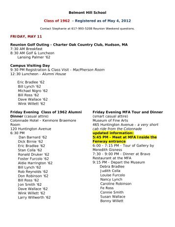 Belmont Hill School Class of 1962 - Registered as of May 4, 2012 ...