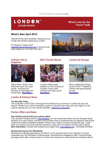 April 2013 Travel Trade Newsletter - London & Partners