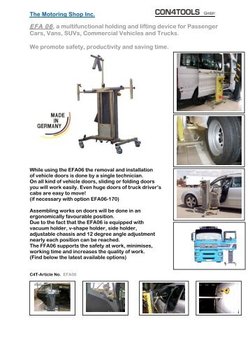 The Motoring Shop Inc. EFA 06, a multifunctional holding and lifting ...