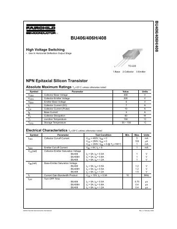 BU406/406H/408 NPN Epitaxial Silicon Transistor - Soemtron.org