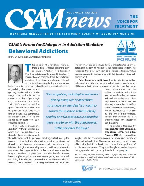 Behavioral Addictions - California Society of Addiction Medicine