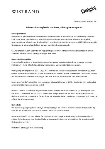 Information angÃ¥ende slutlÃ¶ner, arbetsgivarintyg m.m.