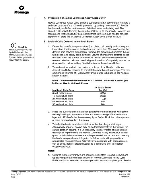 Renilla Luciferase Assay System Technical Manual, TM055
