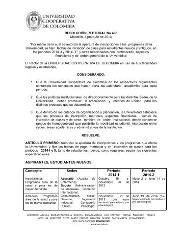 Resolución 468​​ - Calendario Academico 2014 - Universidad ...