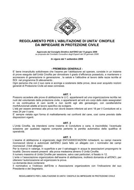 Regolamento per l'abilitazione di unitÃ  cinofile da impiegare ... - Enci